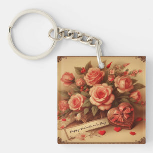 Valentijnsdag Chocolade en Bloemen Sleutelhanger