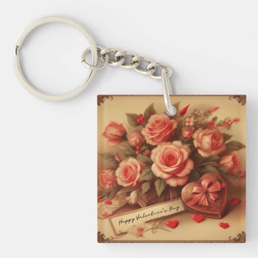 Valentijnsdag Chocolade en Bloemen Sleutelhanger (voorkant)