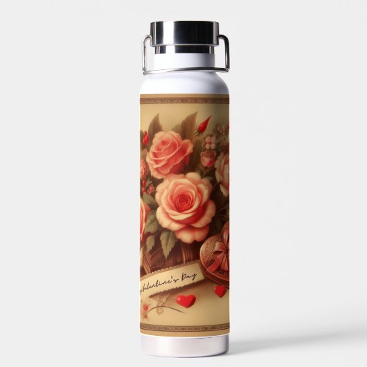 Valentijnsdag Chocolade en Bloemen Waterfles (Achterkant)