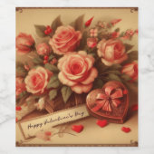 Valentijnsdag Chocolade en Bloemen Wijn Etiket (Enkel label)