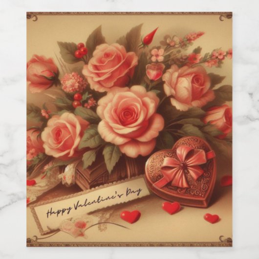 Valentijnsdag Chocolade en Bloemen Wijn Etiket (Enkel label)
