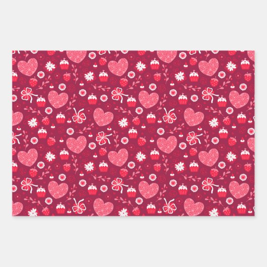 Valentijnsdag Chocoladecupcakes Aardbeien Inpakpapier Vel (Voorkant 2)