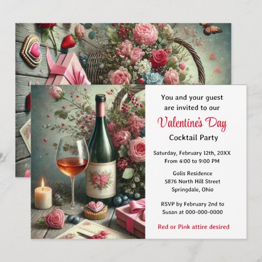 Valentijnsdag Cocktail Party Invitation Kaart (Voorkant / Achterkant)