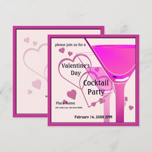 Valentijnsdag Cocktail Party Uitnodiging (Voorkant / Achterkant)