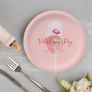 Valentijnsdag Cocktailparty Roze Rosé Papieren Bordje