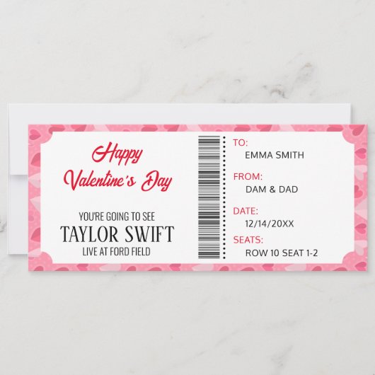 Valentijnsdag concert cadeaubon voor hem haar kaart (Voorkant)