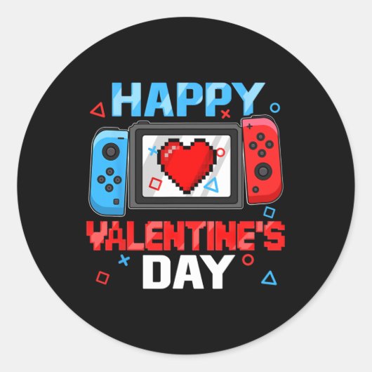 Valentijnsdag Controller Video Game Hart Boy Tod Ronde Sticker (Voorkant)