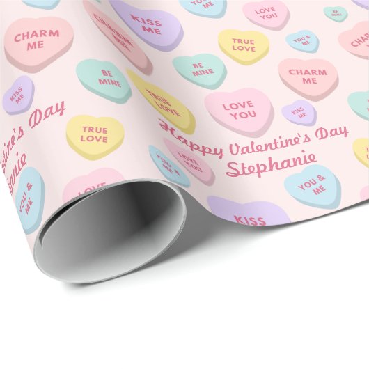 Valentijnsdag Conversation Heart Personalized Wr Cadeaupapier (Rol Hoek)