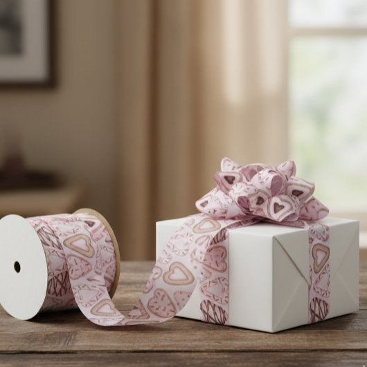 Valentijnsdag Cookie Waterverf patroon Satijnen Lint