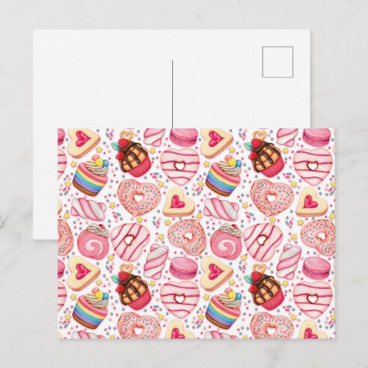 Valentijnsdag Cookies en Cupcakes Briefkaart (Voorkant / Achterkant)