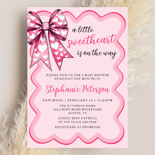 Valentijnsdag Coquette Roze Strik Baby Shower Kaart