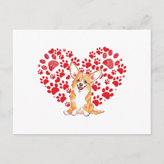 Valentijnsdag Corgi Love Heart Paw Corgi Dog Love Briefkaart (Voorkant)