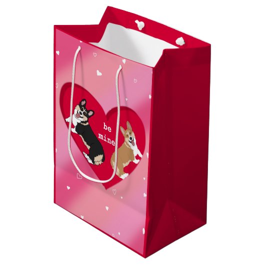 Valentijnsdag Corgi Medium Cadeauzakje (Voorkant Gekanteld)