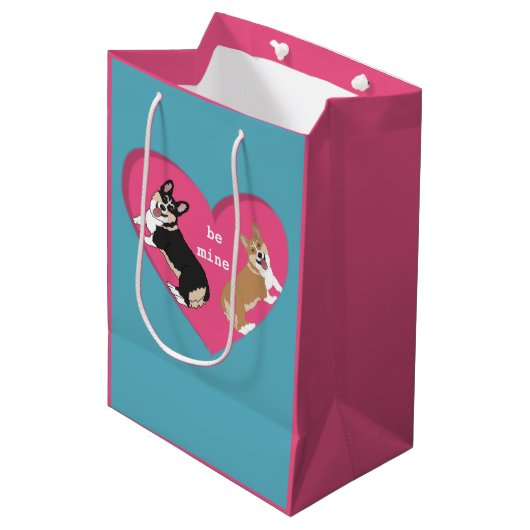 Valentijnsdag Corgi Medium Cadeauzakje (Voorkant Gekanteld)
