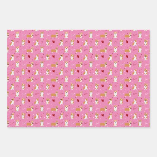 Valentijnsdag Corgi Pattern Inpakpapier Vel (Voorkant 3)