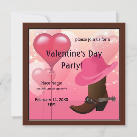 Valentijnsdag Cowgirl Uitnodiging Westerne partij (Voorkant)