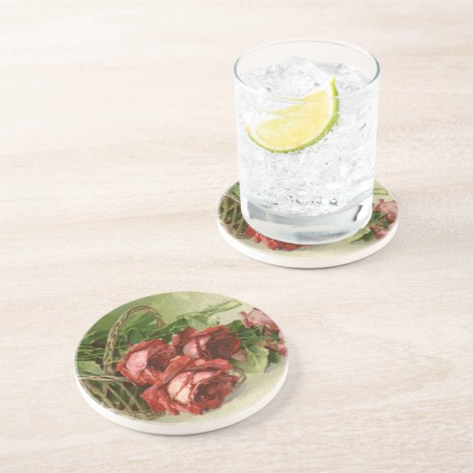  Valentijnsdag, Crimson Red Roses Zandsteen Onderzetter (Zijkant)