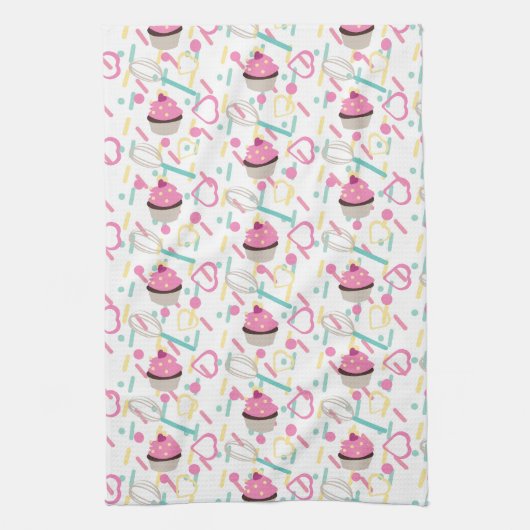 Valentijnsdag Cupcake Bakery Whisk Theedoek (Verticaal)