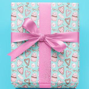 Valentijnsdag Cupcake Cookie Waterverf patroon Cadeaupapier