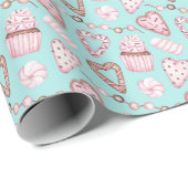 Valentijnsdag Cupcake Cookie Waterverf patroon Cadeaupapier (Rol Hoek)