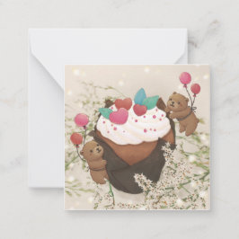 Valentijnsdag: Cupcake en teddyberen Notitiekaartje