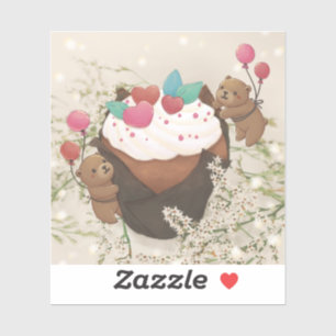Valentijnsdag: Cupcake en teddyberen Sticker