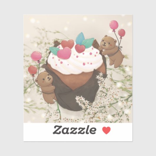 Valentijnsdag: Cupcake en teddyberen Sticker (Vel)