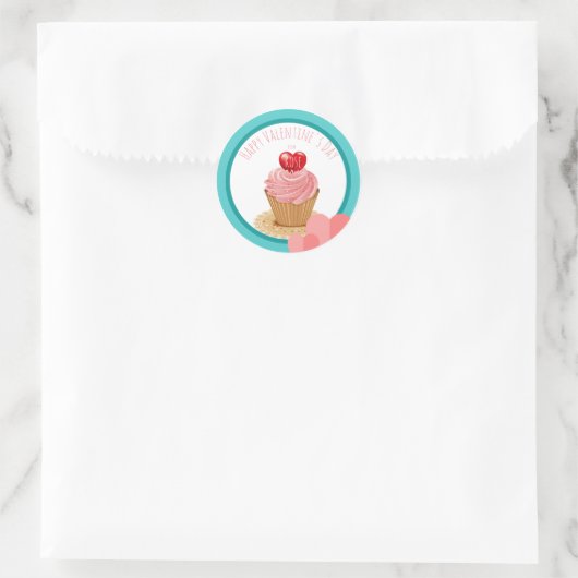 Valentijnsdag Cupcake Hart Ronde Sticker (Tas)