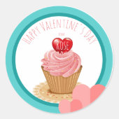 Valentijnsdag Cupcake Hart Ronde Sticker (Voorkant)