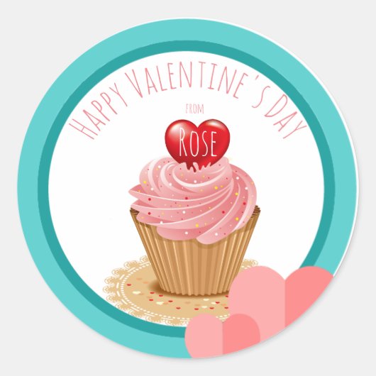 Valentijnsdag Cupcake Hart Ronde Sticker (Voorkant)