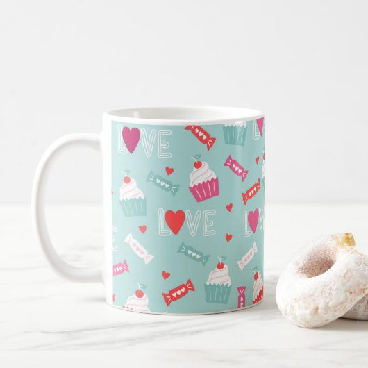 Valentijnsdag Cupcake Hearts Love Pattern Koffiemok (Met donut)