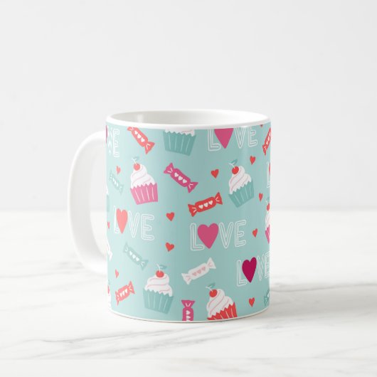 Valentijnsdag Cupcake Hearts Love Pattern Koffiemok (Voorkant links)