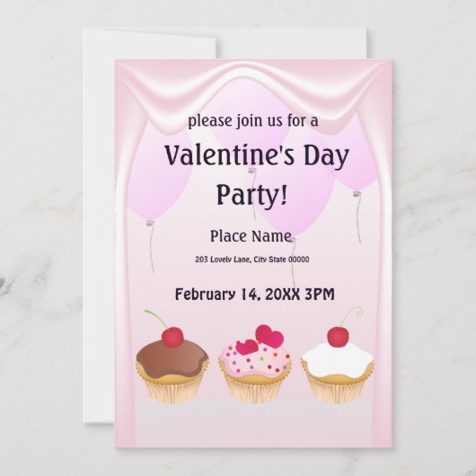 Valentijnsdag Cupcake Party Uitnodiging (Voorkant)