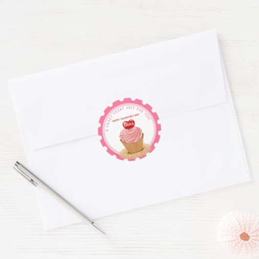 Valentijnsdag Cupcake Ronde Sticker (Envelop)