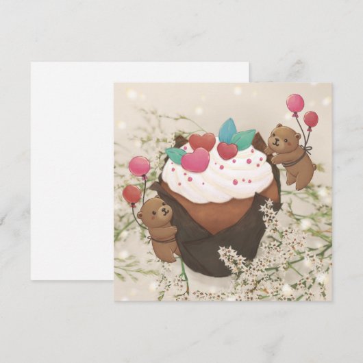 Valentijnsdag: Cupcake & Teddyberen Feestdagenkaart (Voorkant / Achterkant)