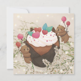 Valentijnsdag: Cupcake & Teddyberen Feestdagenkaart