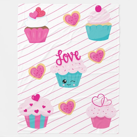 Valentijnsdag Cupcakes en Sweets Gift Fleece Deken (Voorkant)