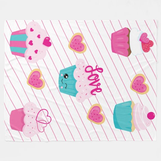 Valentijnsdag Cupcakes en Sweets Gift Fleece Deken (Voorkant (Horizontaal))