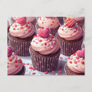 Valentijnsdag Cupcakes met Sprinkels en Hartjes Feestdagenkaart