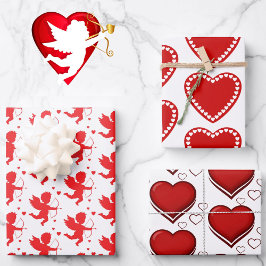 Valentijnsdag Cupid Arrow Harten rood wit Inpakpapier Vel