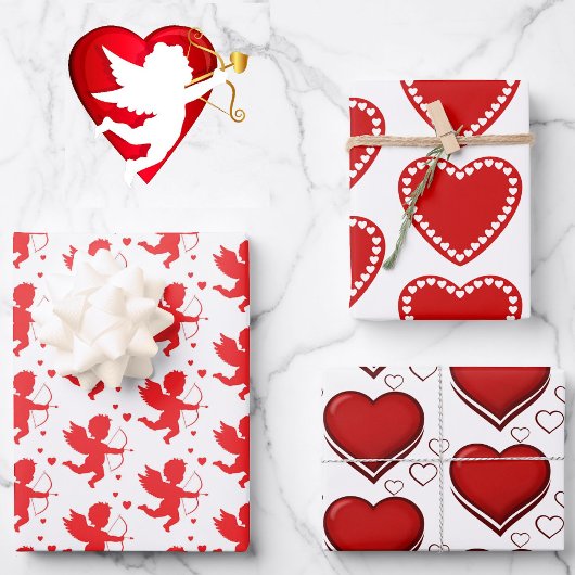 Valentijnsdag Cupid Arrow Harten rood wit Inpakpapier Vel
