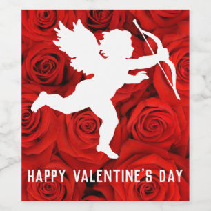 Valentijnsdag Cupid en rode rozen Wijn Etiket