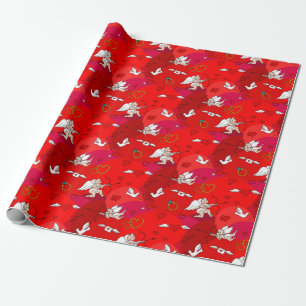 Valentijnsdag Cupid Vleugels Hart Rood Roze Cadeaupapier