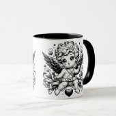 Valentijnsdag Cupido met rozen en duif Mok (Voorkant rechts)