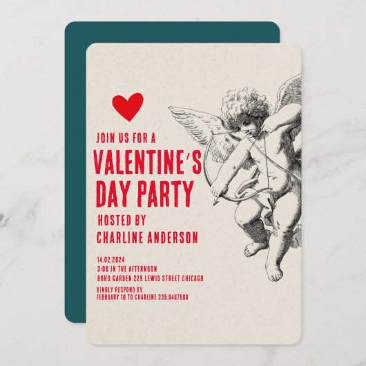 Valentijnsdag Cupido Rode hand getekende partij Kaart (Voorkant / Achterkant)