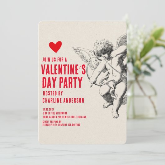 Valentijnsdag Cupido Rode hand getekende partij Kaart (Staand voorkant)