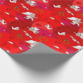 Valentijnsdag Cupido Wings Hart Rood Roze Cadeaupapier (Hoek)