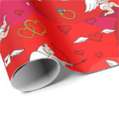 Valentijnsdag Cupido Wings Hart Rood Roze Cadeaupapier (Rol Hoek)