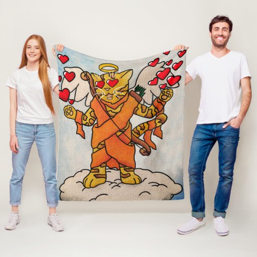 Valentijnsdag Cupid's Love Cat Fleece Deken (In situ)