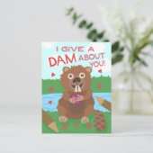 Valentijnsdag Cute Beaver geeft dam Pun Funny Briefkaart (Staand voorkant)